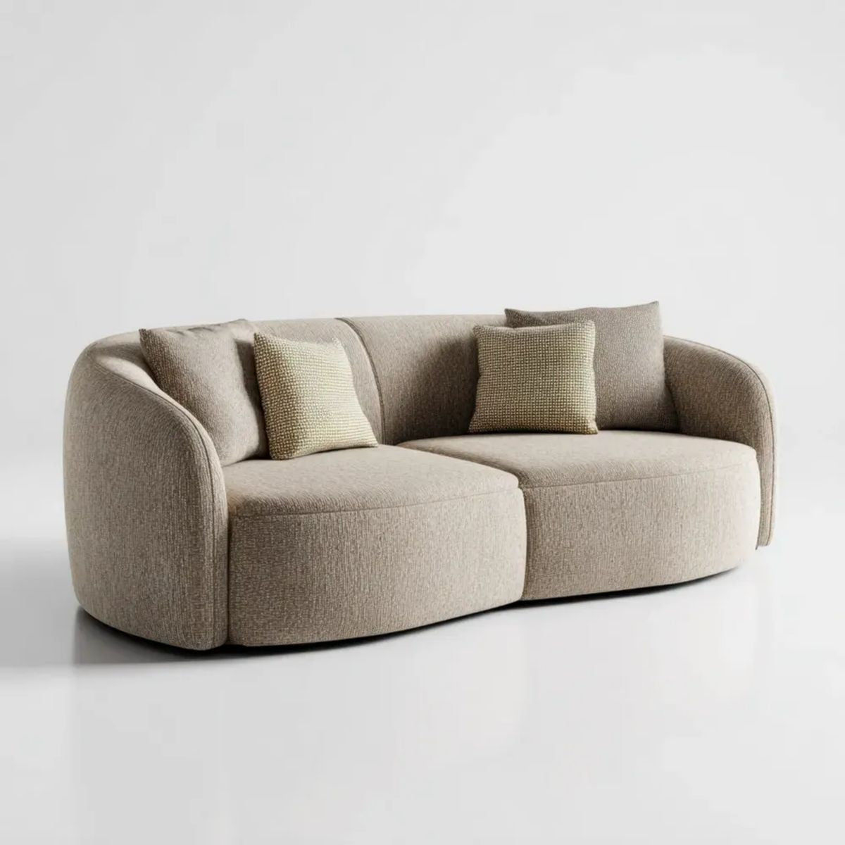 Beżowa sofa dwuosobowa z tapicerką poliestrową 220 × 100 × 78 cm, owalna